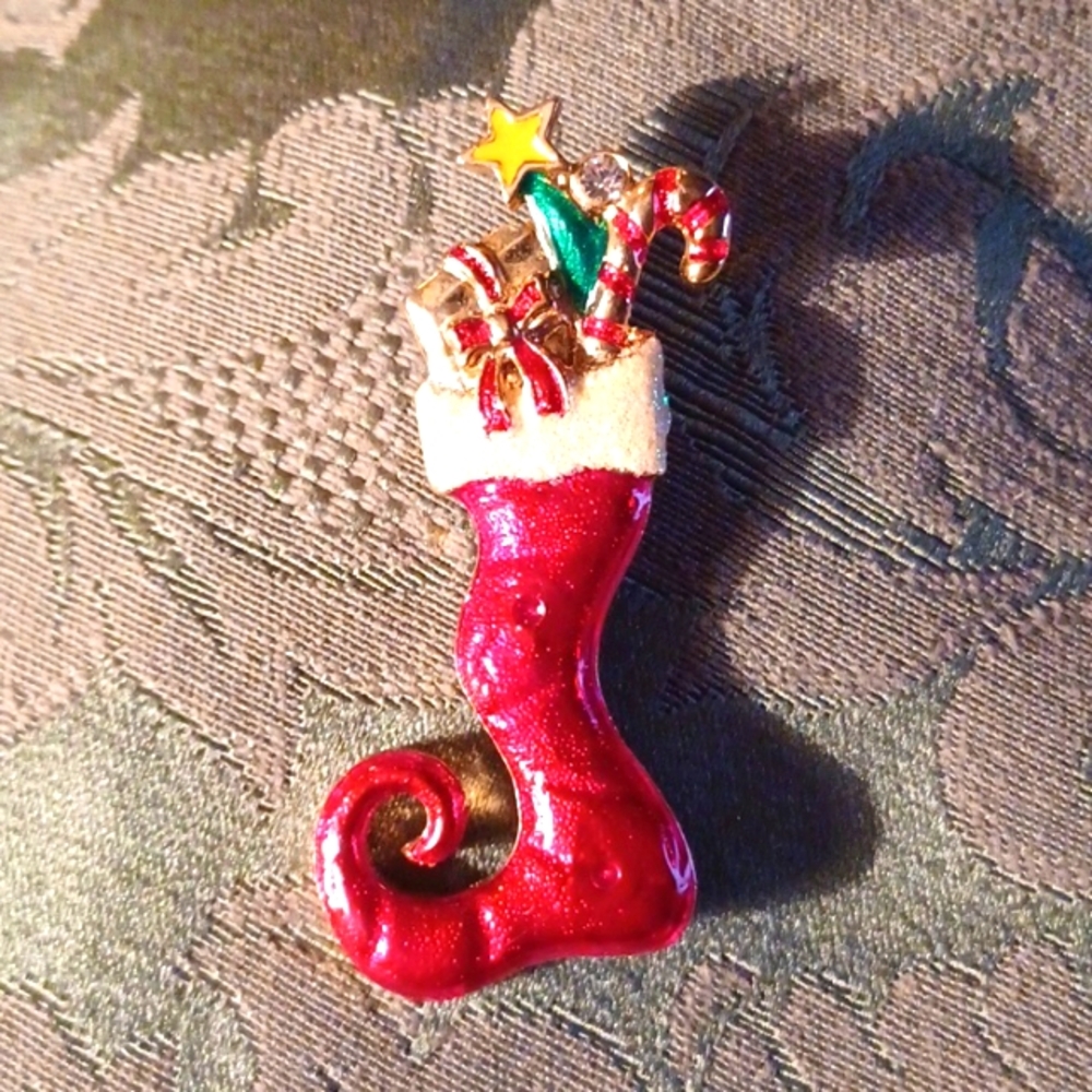 Vintage Christmas Stocking Brooch